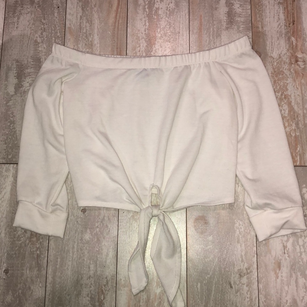 cropped white off the shoulders top